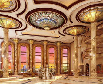 Panoramic view of the Shanghai Disneyland Hotel Lobby